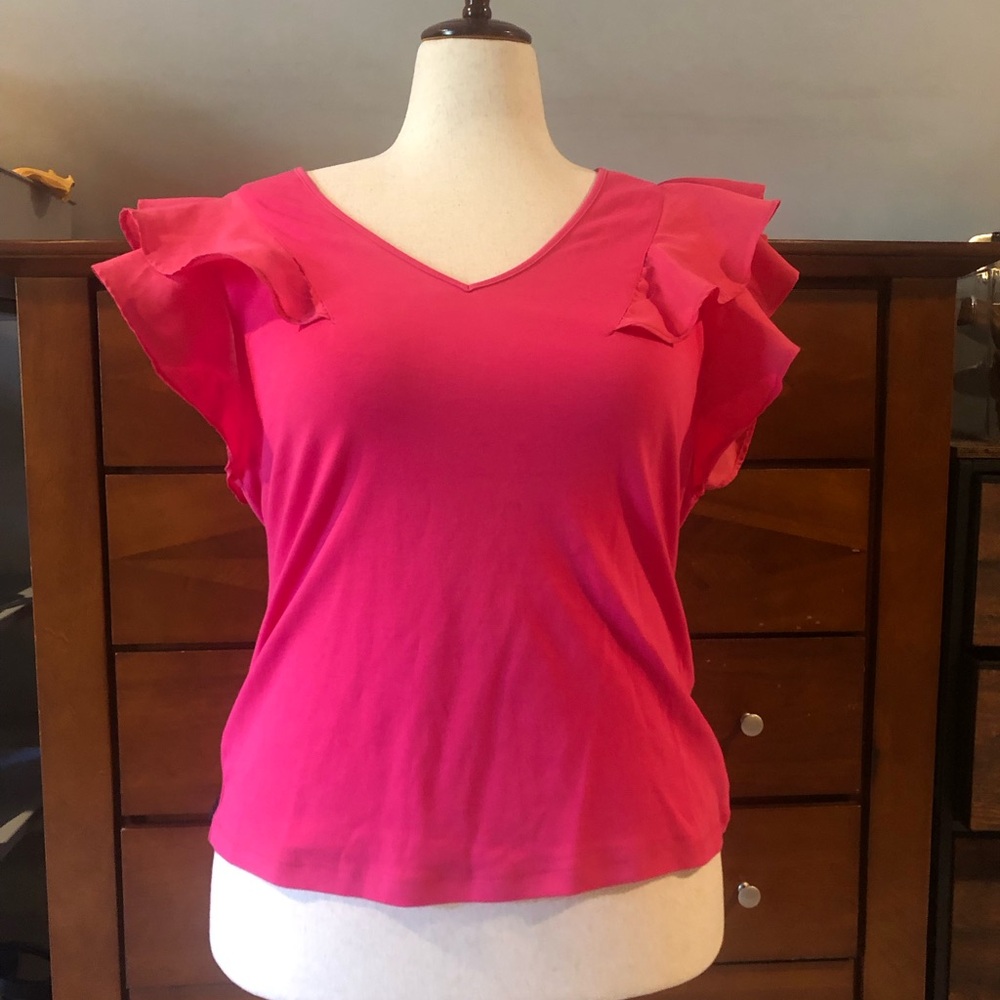 V-Neck Ruffle Sleeve Tank Top - Fuchsia